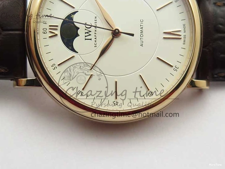MIROTIME 0415 Stylish Portofino IW459402 RG MKS 1:1 Best Edition White Dial on Brown Leather Strap Miyota 7084